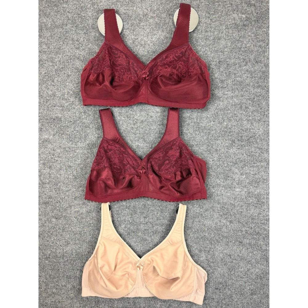 3 Glamorise Wireless Full Coverage Bras Red Lace Beige Comfort Straps 42C NWOT